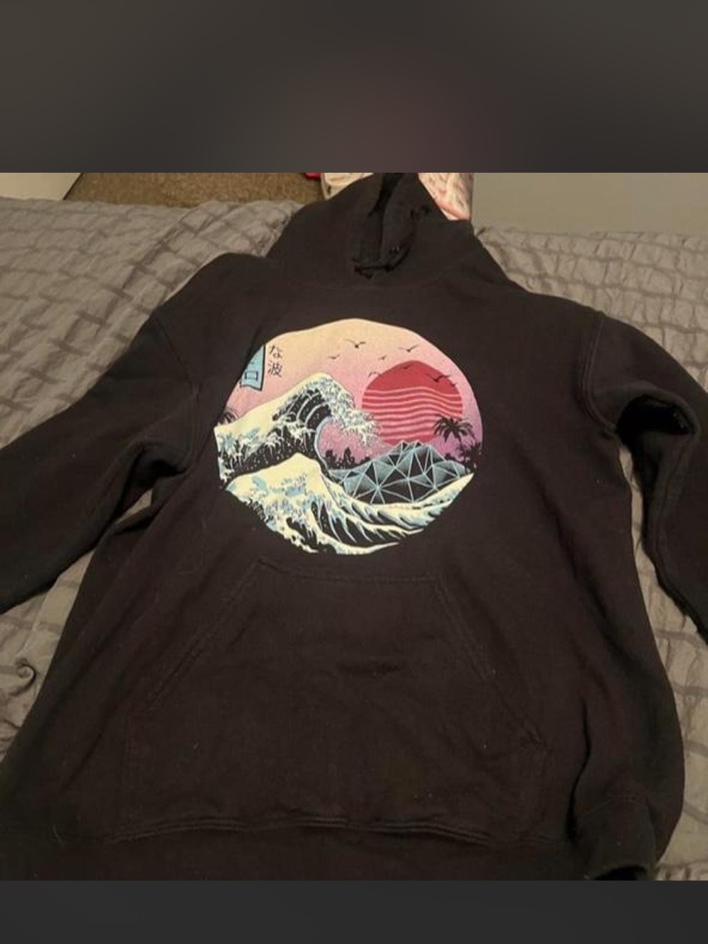 Gildan Black Crewneck Sweatshirt with Pink & Blue Graphic